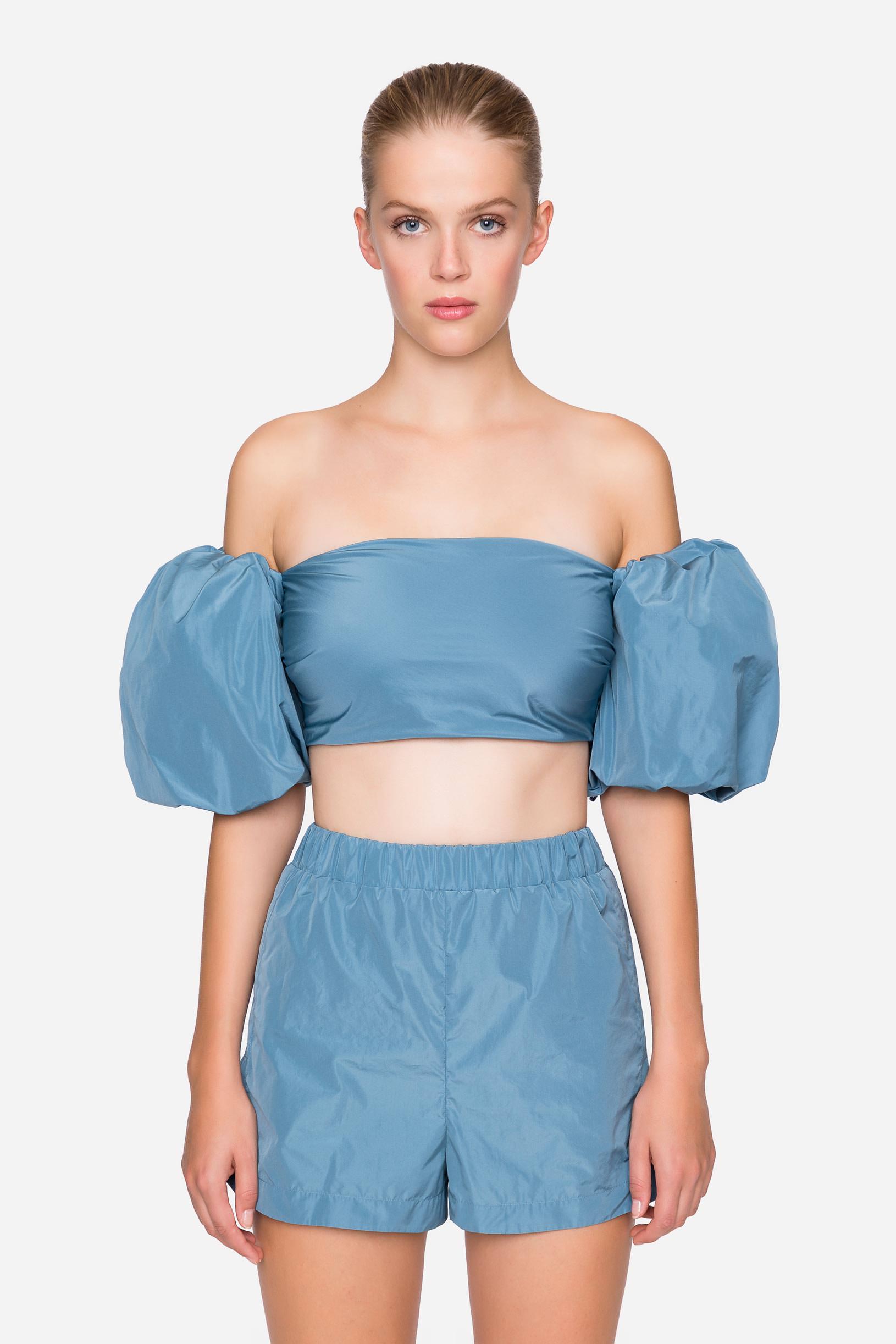 Taffeta top and long skirt set light blue woman 192PD2AH2_03331