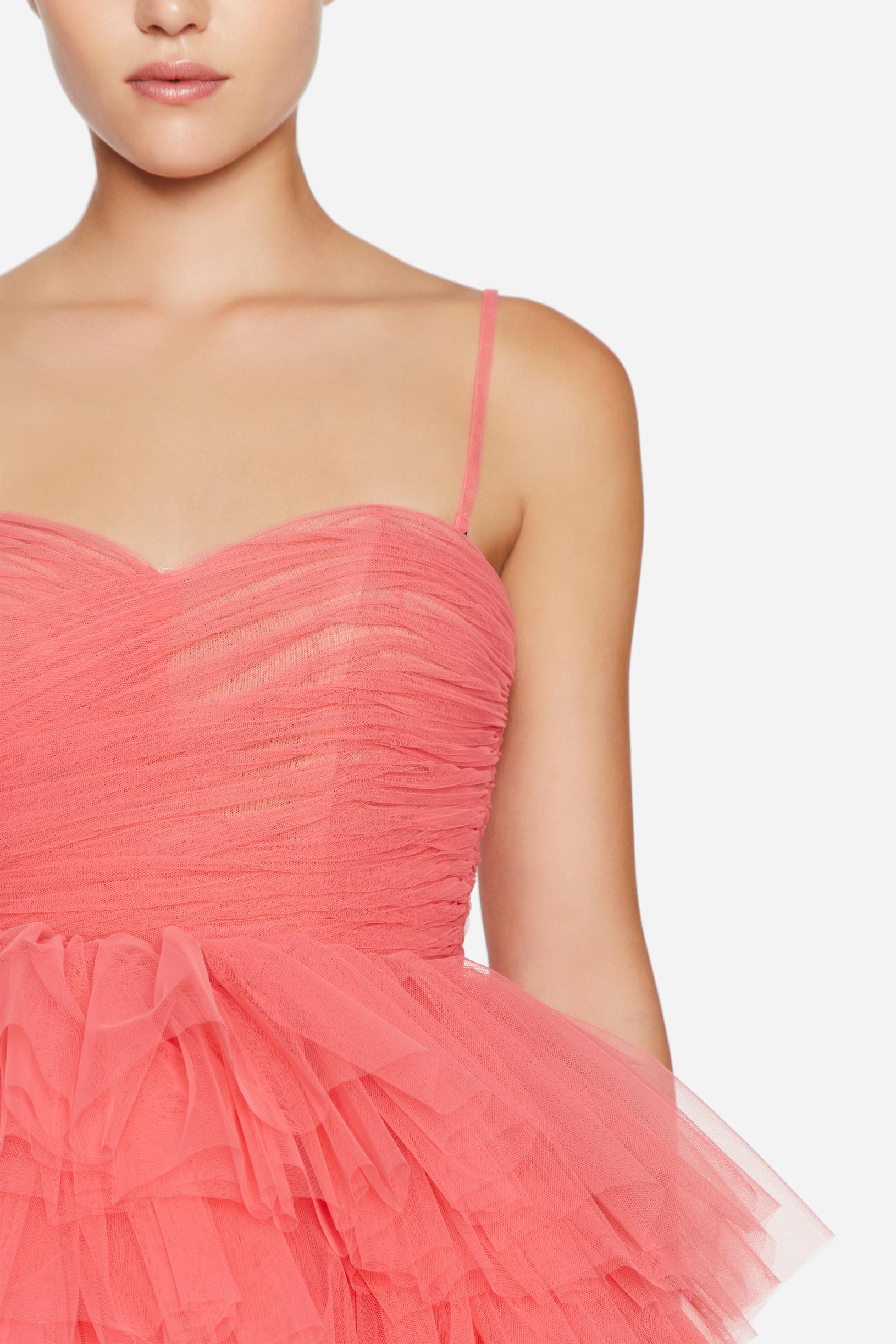 Pleated tulle bustier dress pink woman 231PD2AQ2_11464