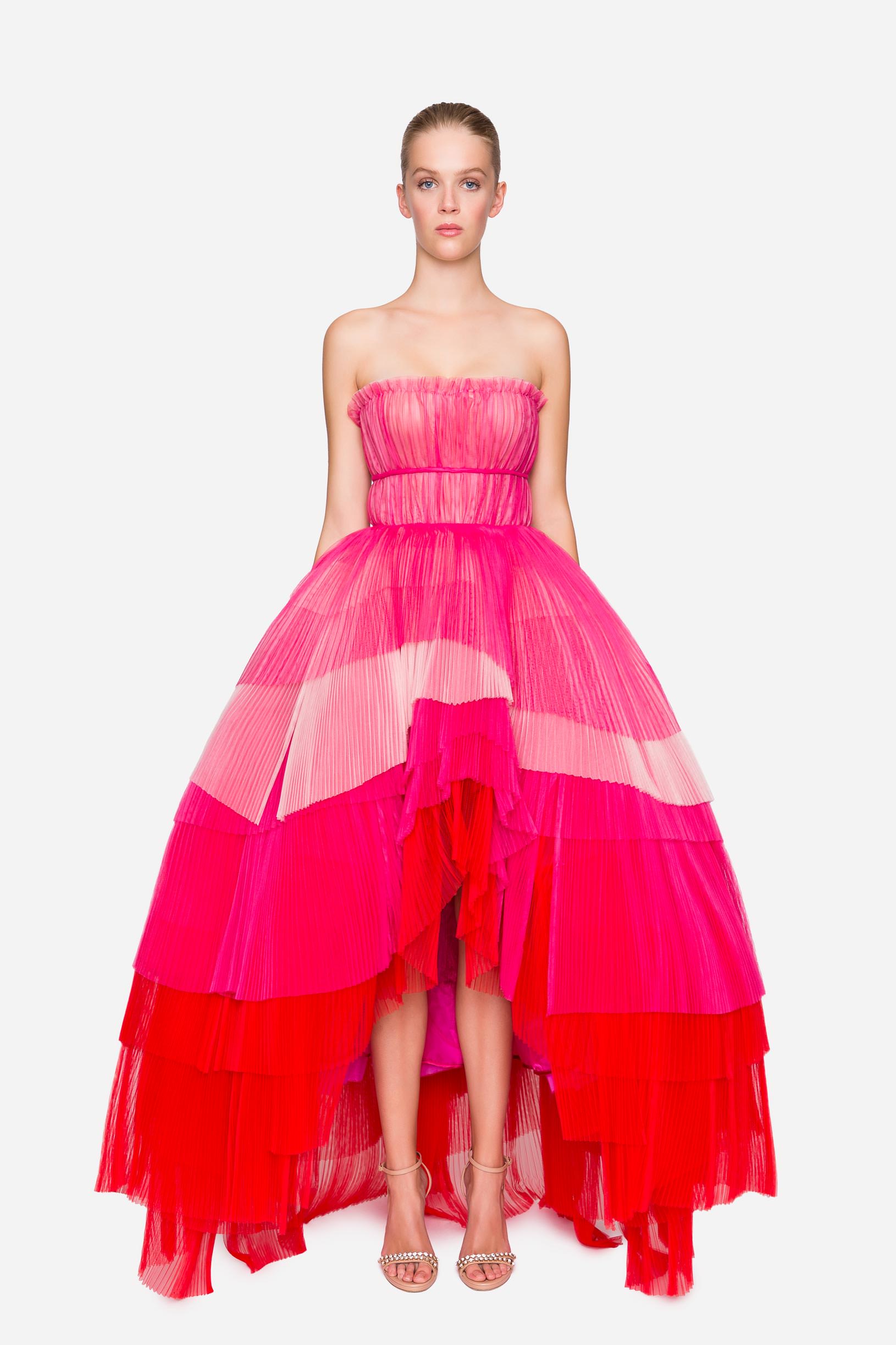 Pleated tulle dress with flounces