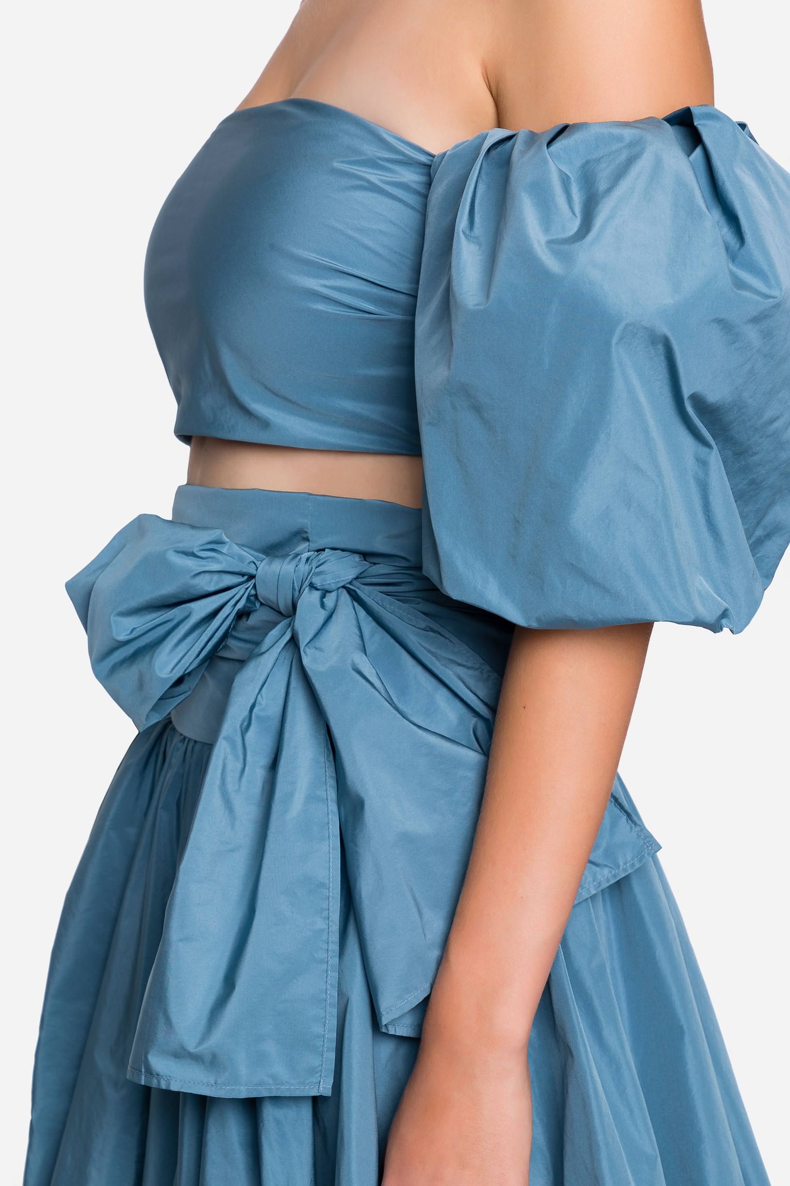 Taffeta top and long skirt set light blue woman 192PD2AH2_03331