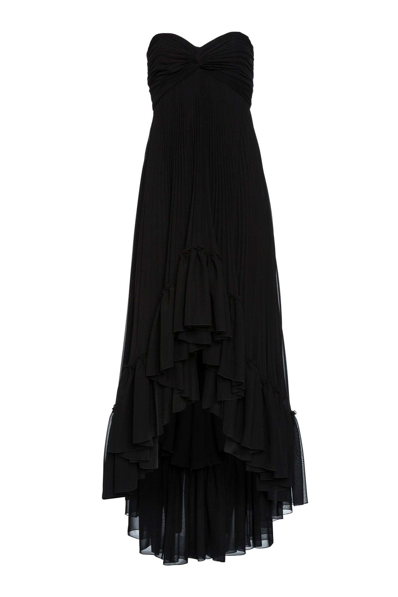 Pleated georgette long dress black woman 201PD2AP3_00006
