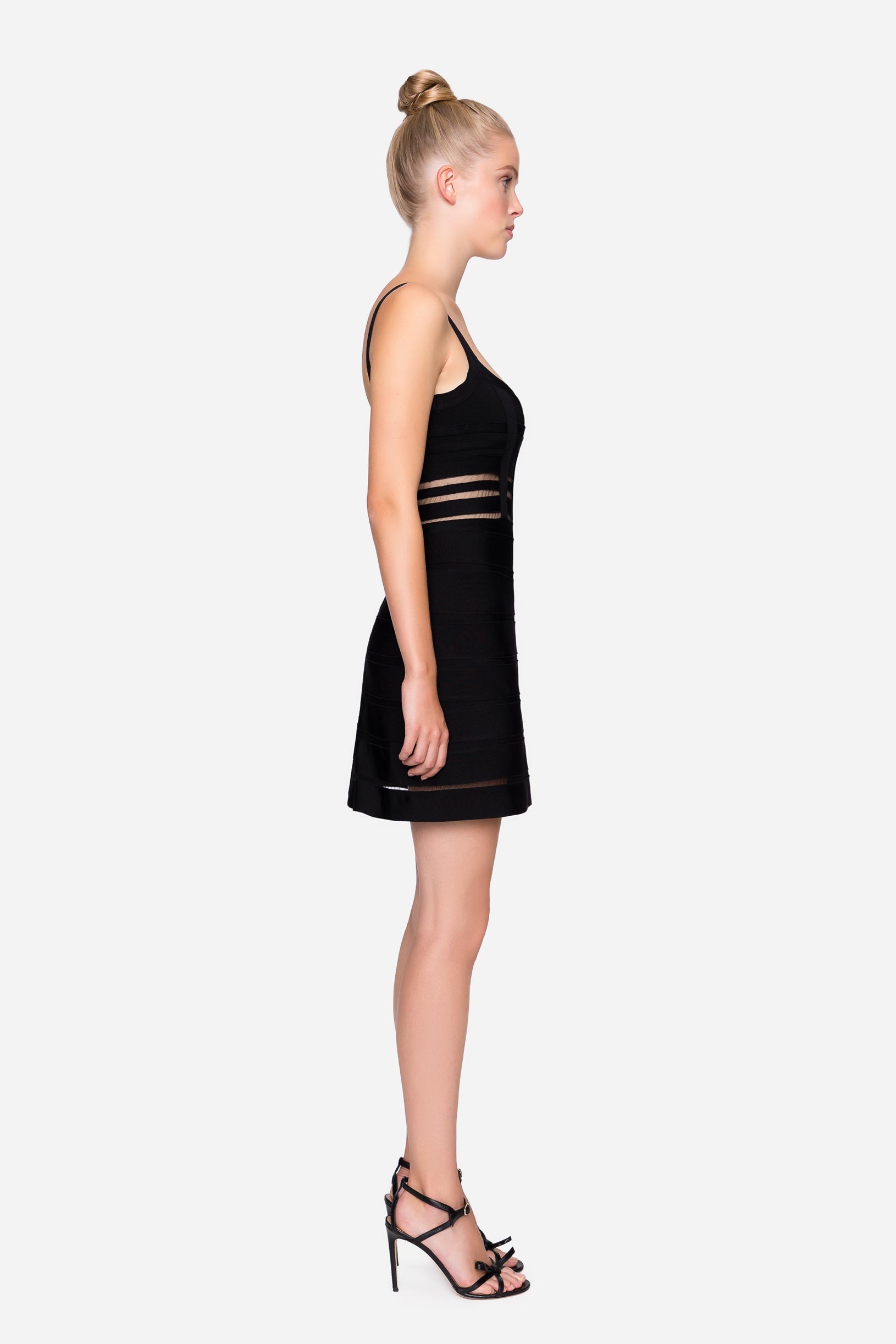 Stretch knit dress with tulle black woman 192PD3AM2_00006