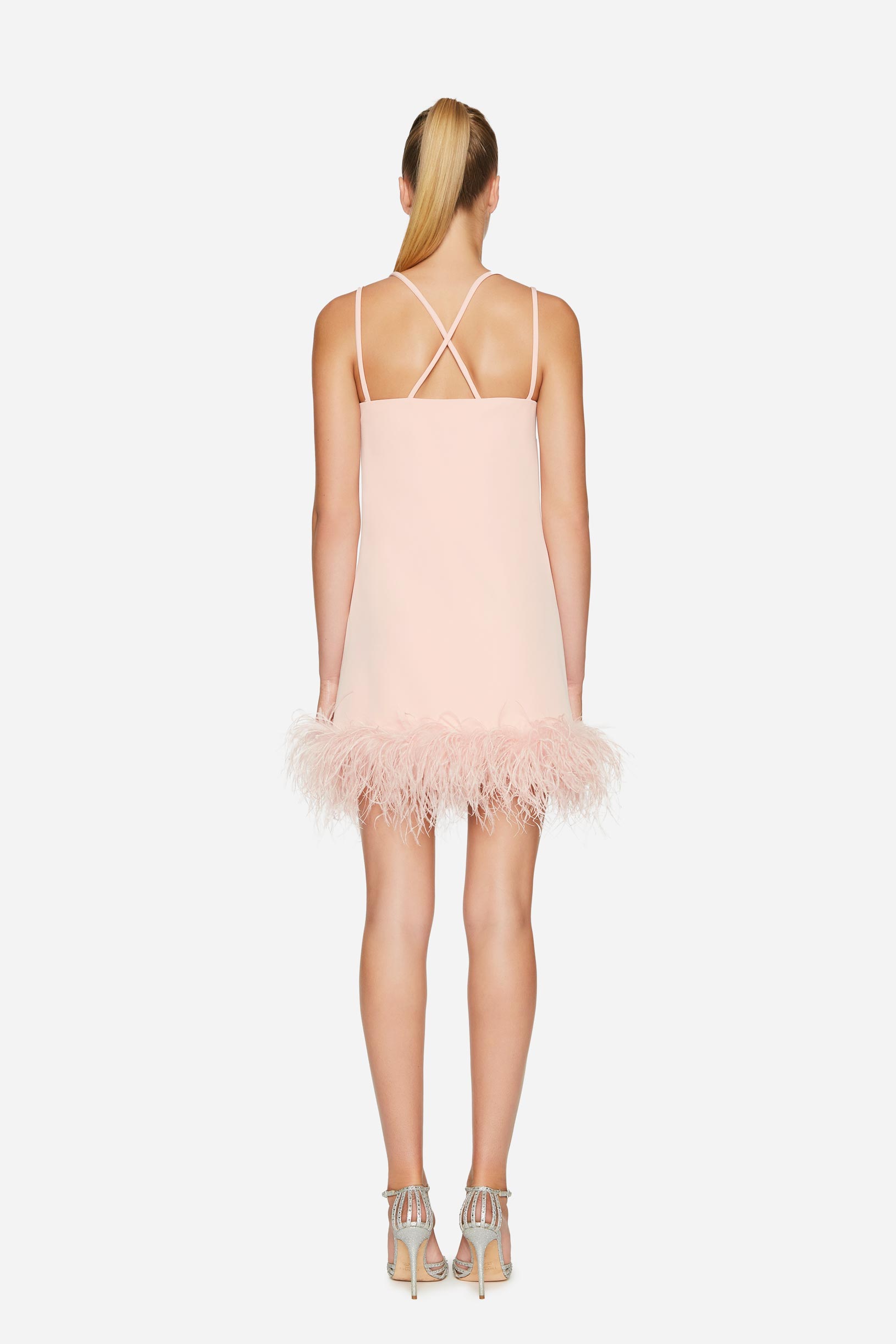 Short crêpe cady dress with feathers pink woman 231PD2AQ3_00496