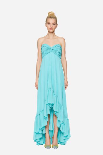 Pleated georgette long dress black woman 201PD2AP3_05717