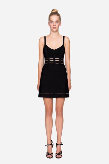 Stretch knit dress with tulle black woman 192PD3AM2_00006