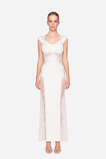 Knit long dress with Chantilly lace white woman 192PD3AM3_00526