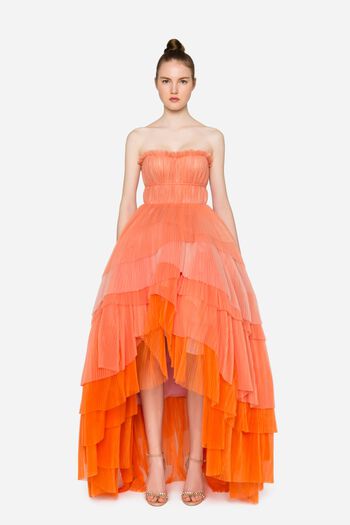Pleated tulle dress with flounces orange woman 192PD2AH1_05215