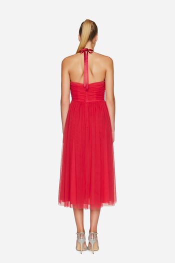 Pleated tulle midi dress fuchsia woman 231PD2AQ4_10802