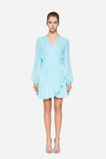 Silk chiffon dress blue woman 201PD2AP4_05717