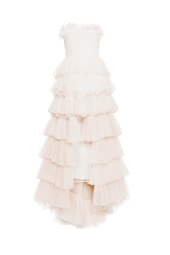 Pleated tulle dress with flounces white woman 192PD2AS3_05819
