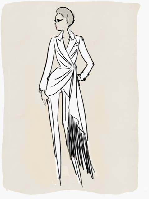 Tailleur pantalone con arricciatura e drappo Tailleur pantalone con arricciatura e drappo off white donna 192PD2AT3_526_1 draft