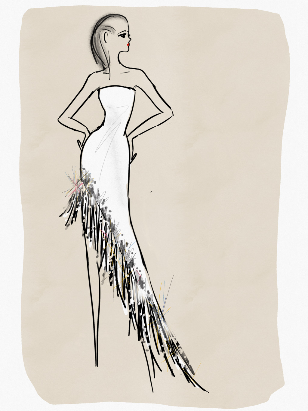 Abito bustier con ricamo di paillettes e frange Abito bustier con ricamo di paillettes e frange off white donna 192PD2AC2_526_1 draft