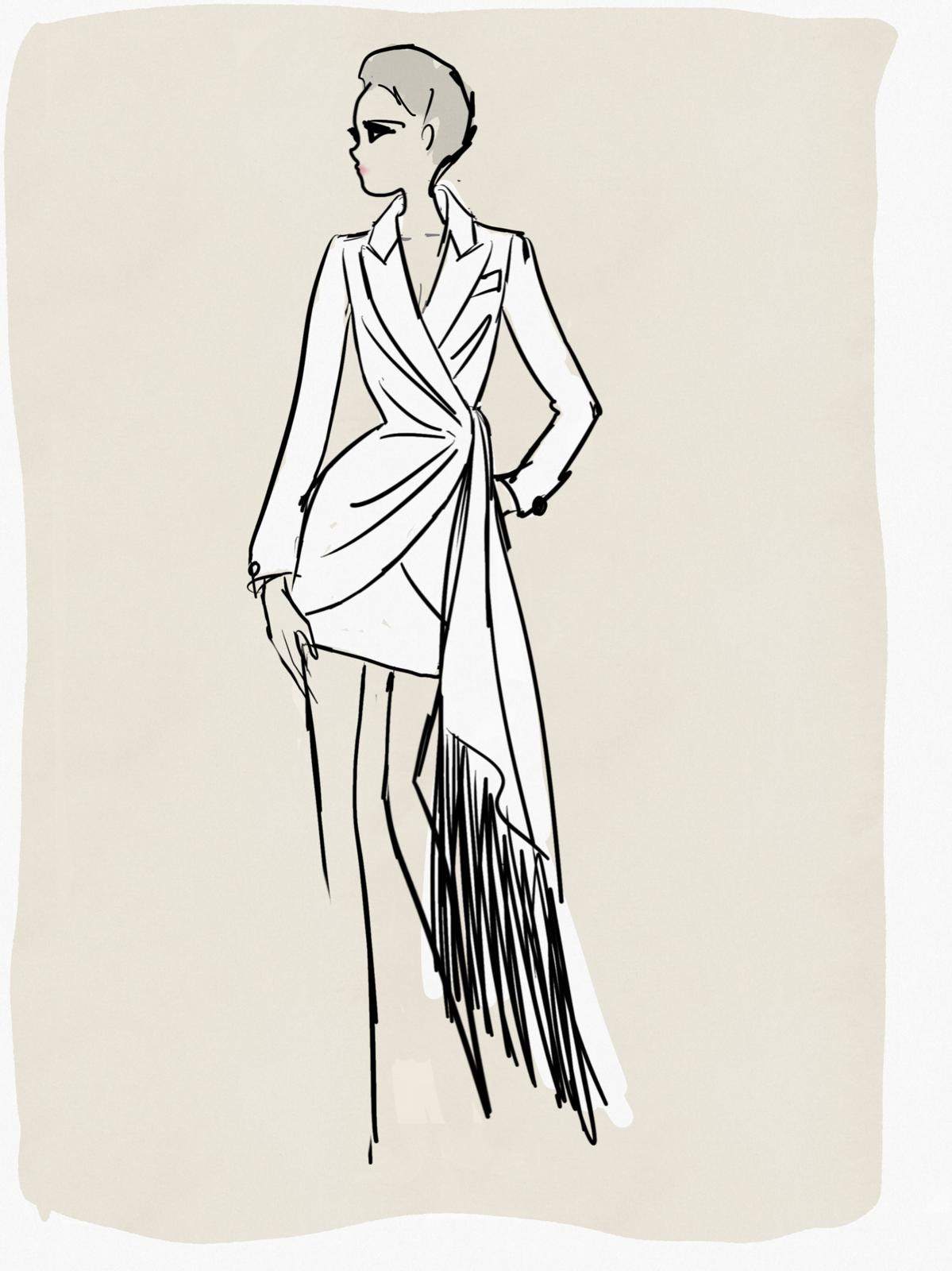 Tailleur gonna con arricciatura e drappo Tailleur gonna con arricciatura e drappo off white donna V_192PD2AT1_526_1 draft