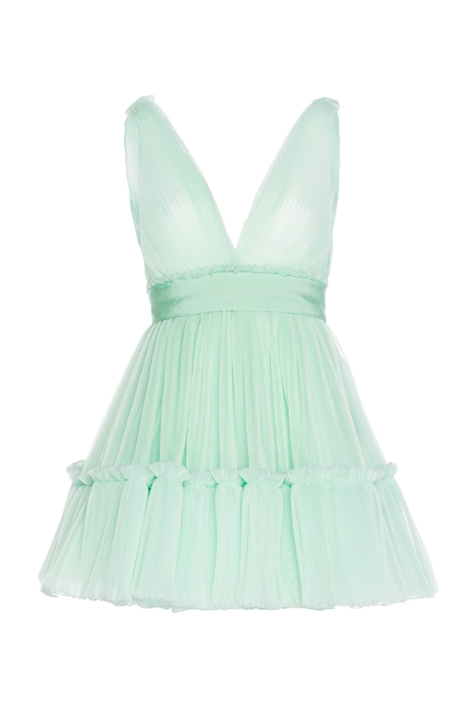 Pleated tulle dress with organza flounces