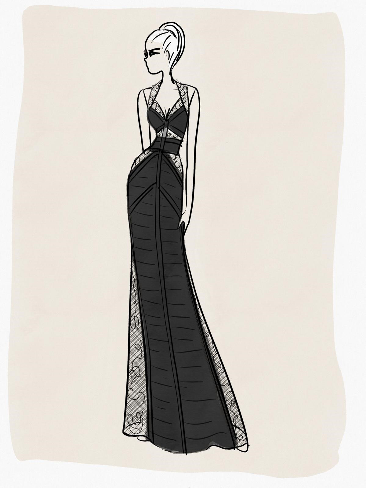 Abito lungo in maglia con pizzo Chantilly Abito lungo in maglia con pizzo Chantilly nero donna 192PD3AM3_06_1 draft