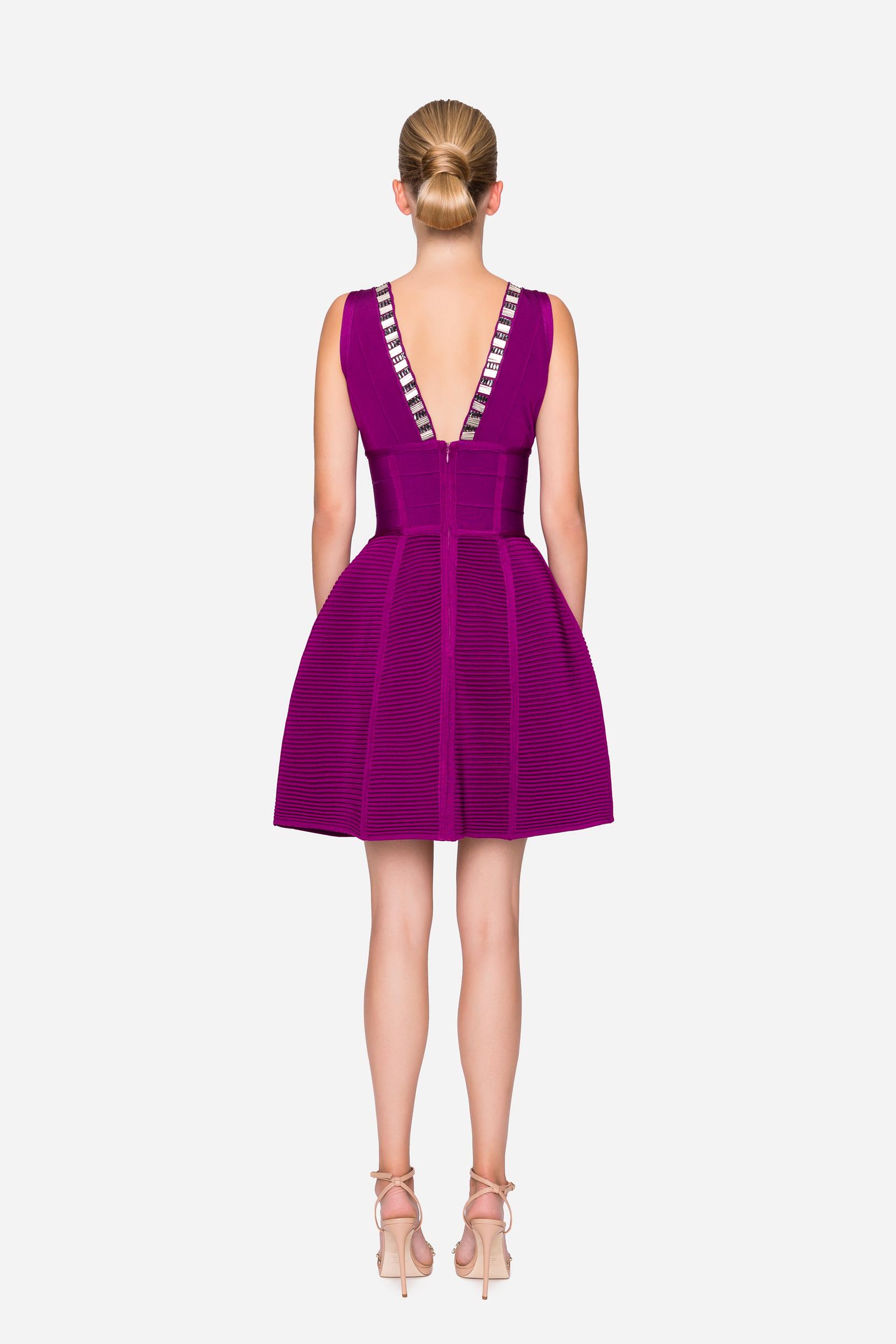 Stretch knit dress with embroidery purple woman 192PD3AM4_05216