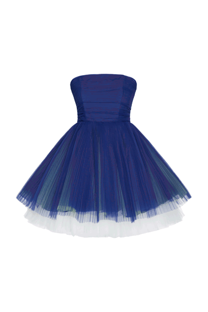 Pleated tulle bustier dress Pleated tulle bustier dress woman Blue Night 201PD2APA_00238 01