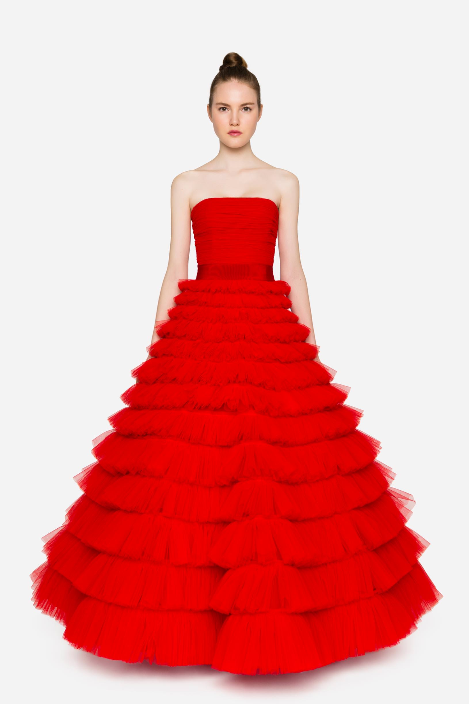 Long tulle bustier dress  woman Red Tango Red 201PD2AP8_00225 01 