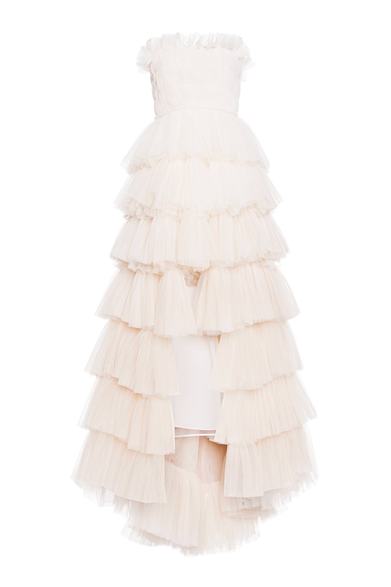 Pleated tulle dress with flounces white woman 192PD2AS3_05819