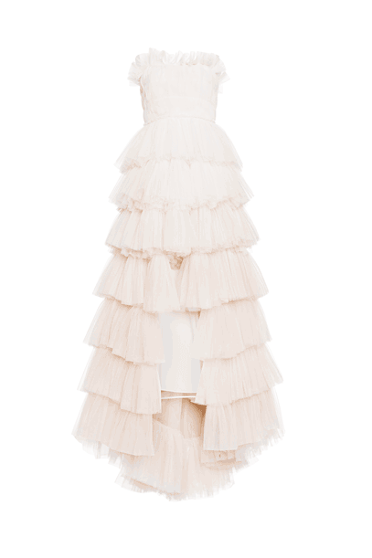 Pleated tulle dress with flounces Pleated tulle dress with flounces woman Dégradé white 192PD2AS3_05819 01