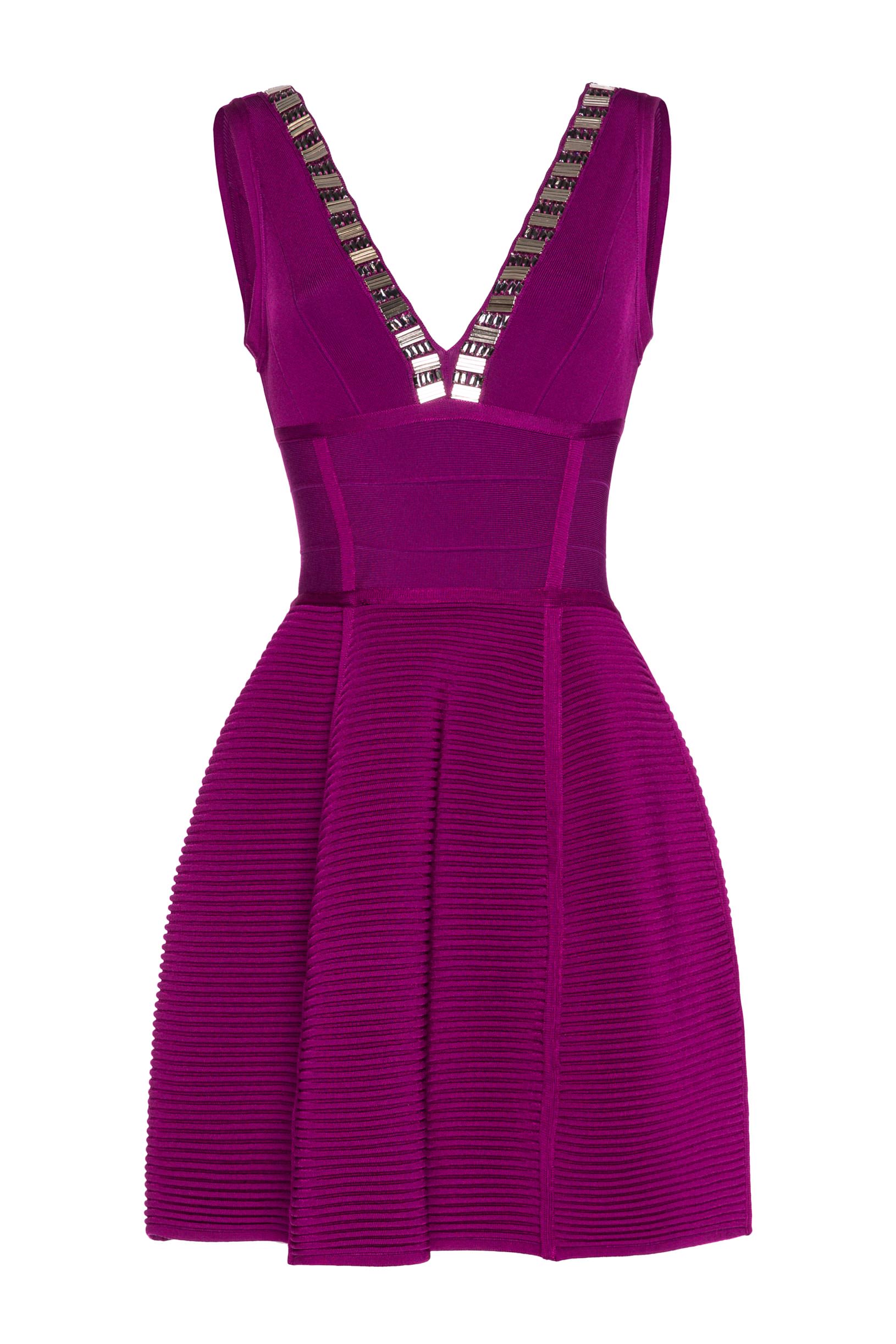 Stretch knit dress with embroidery purple woman 192PD3AM4_05216