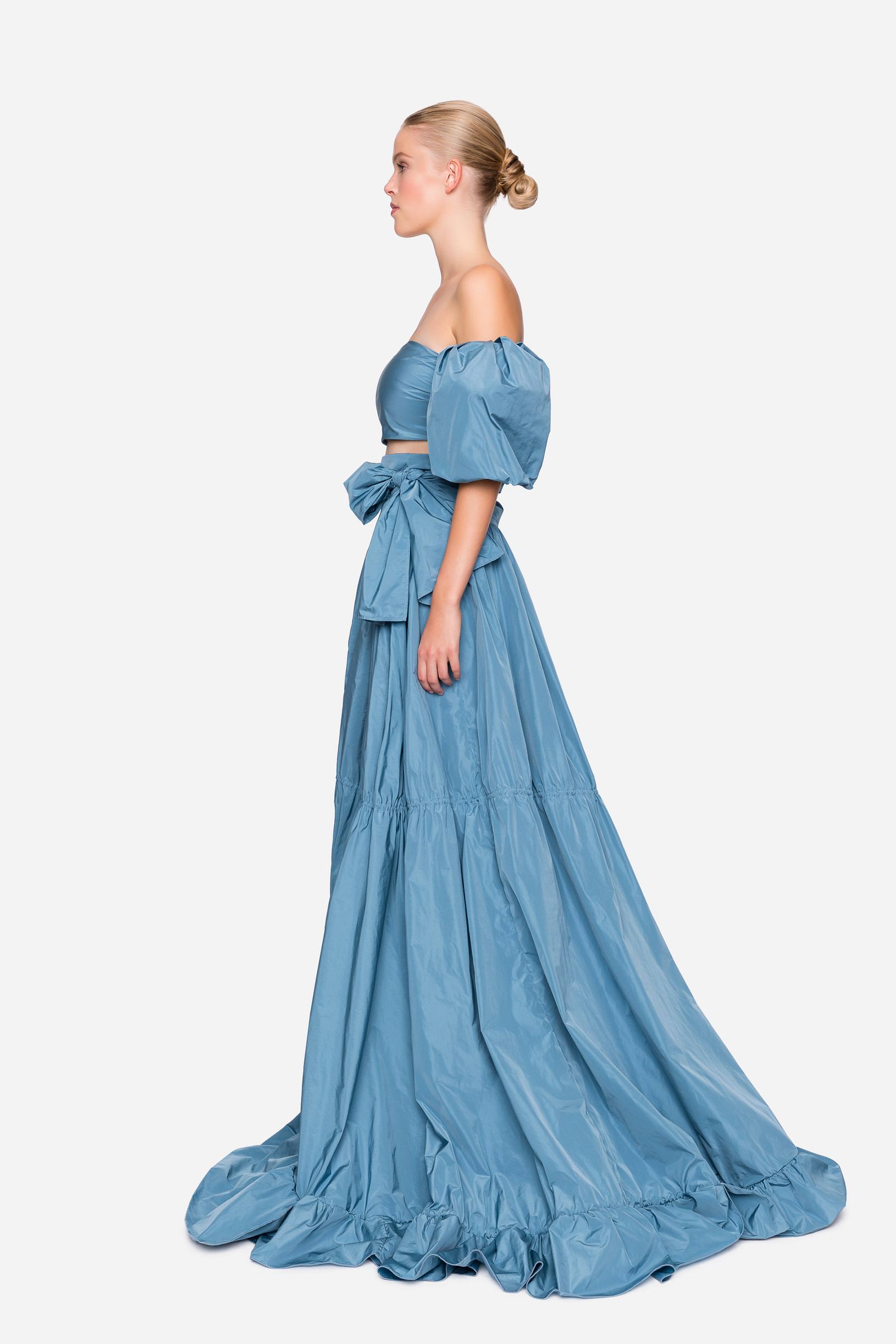 Taffeta top and long skirt set light blue woman 192PD2AH2_03331