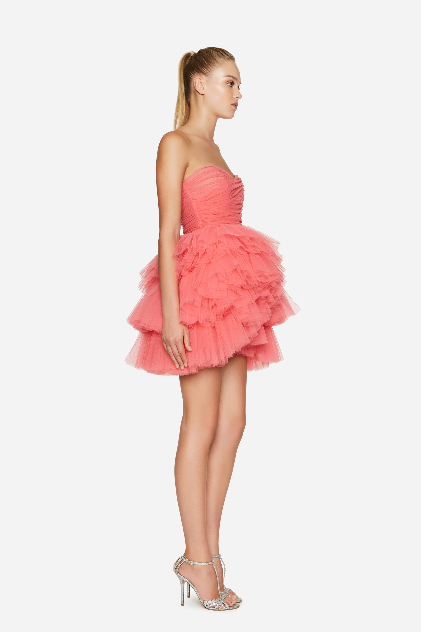 Abito bustier in tulle plissé rosa donna 231PD2AQ2_11464