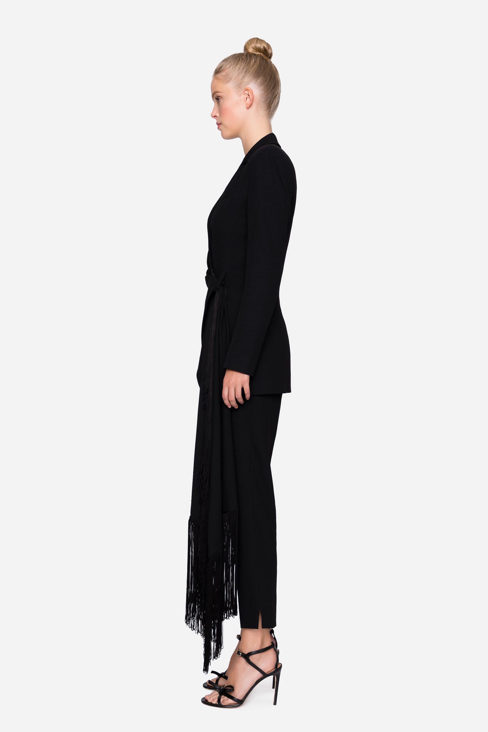 Tailleur pantalone con arricciatura e drappo  nero donna 192PD2AT3_00006
