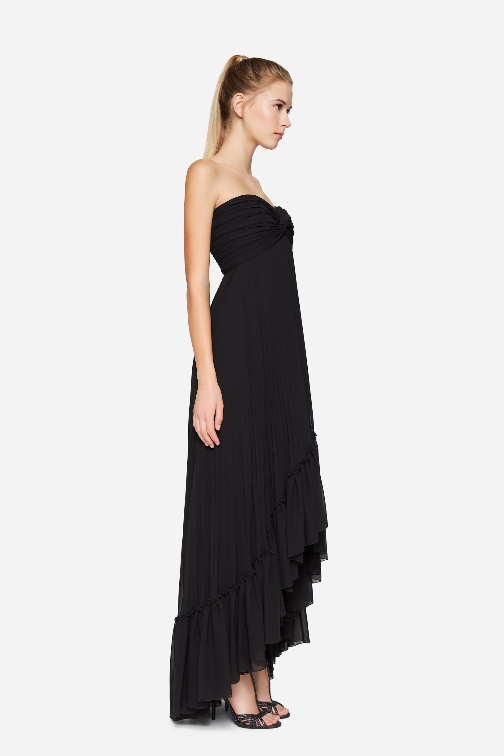 Pleated georgette long dress black woman 201PD2AP3_00006