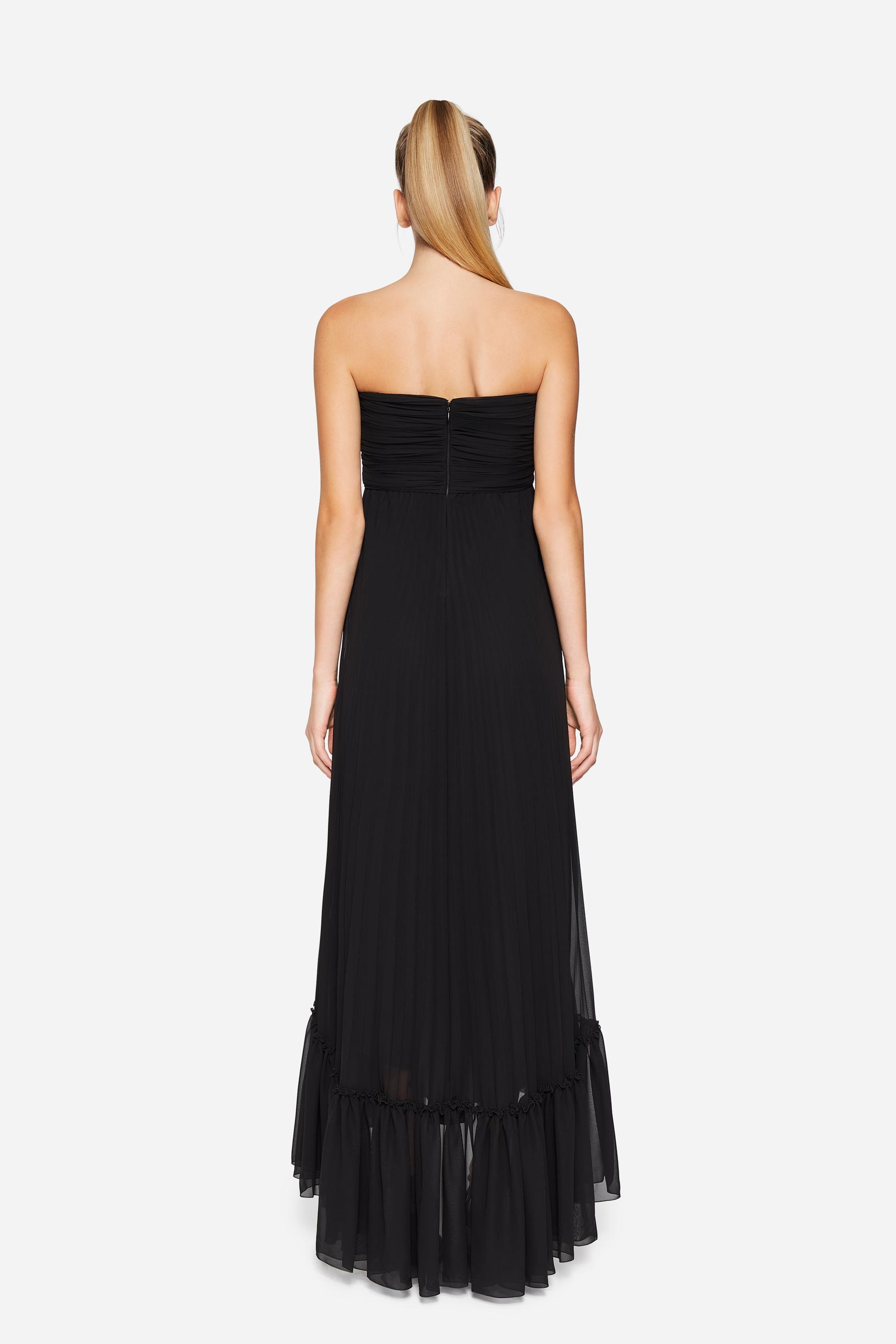 Pleated georgette long dress black woman 201PD2AP3_00006