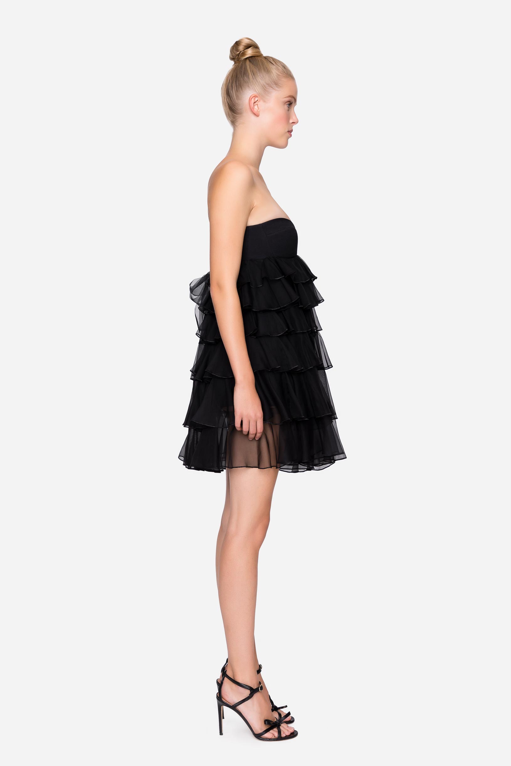 Crêpe sablé and silk organza bustier dress black woman 192PD2AP3_00006