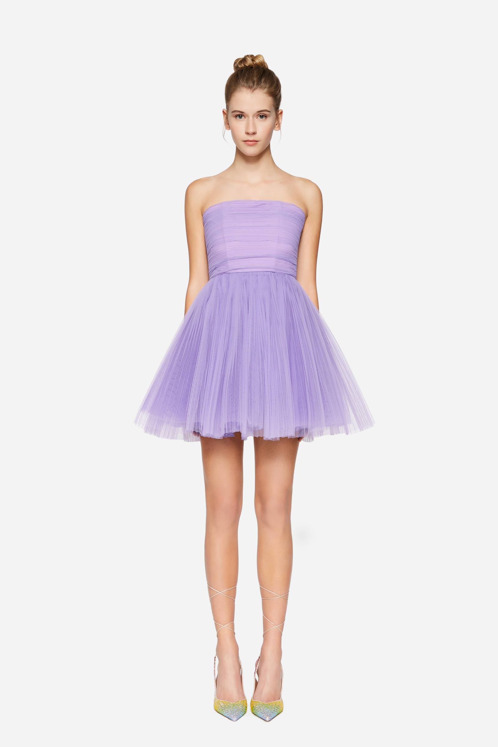 Pleated tulle bustier dress