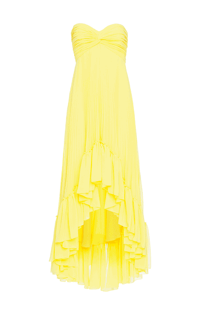 Pleated georgette long dress Pleated georgette long dress woman Lime Yellow 201PD2AP3_00352 01