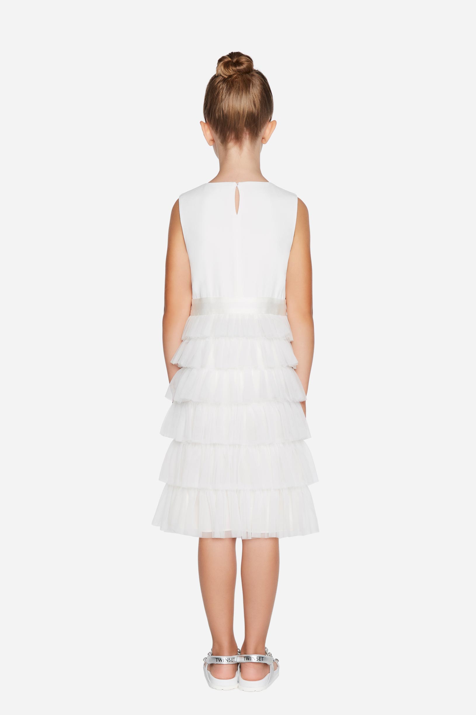 Tulle dress with flounces white woman 201PD2AG5_00526