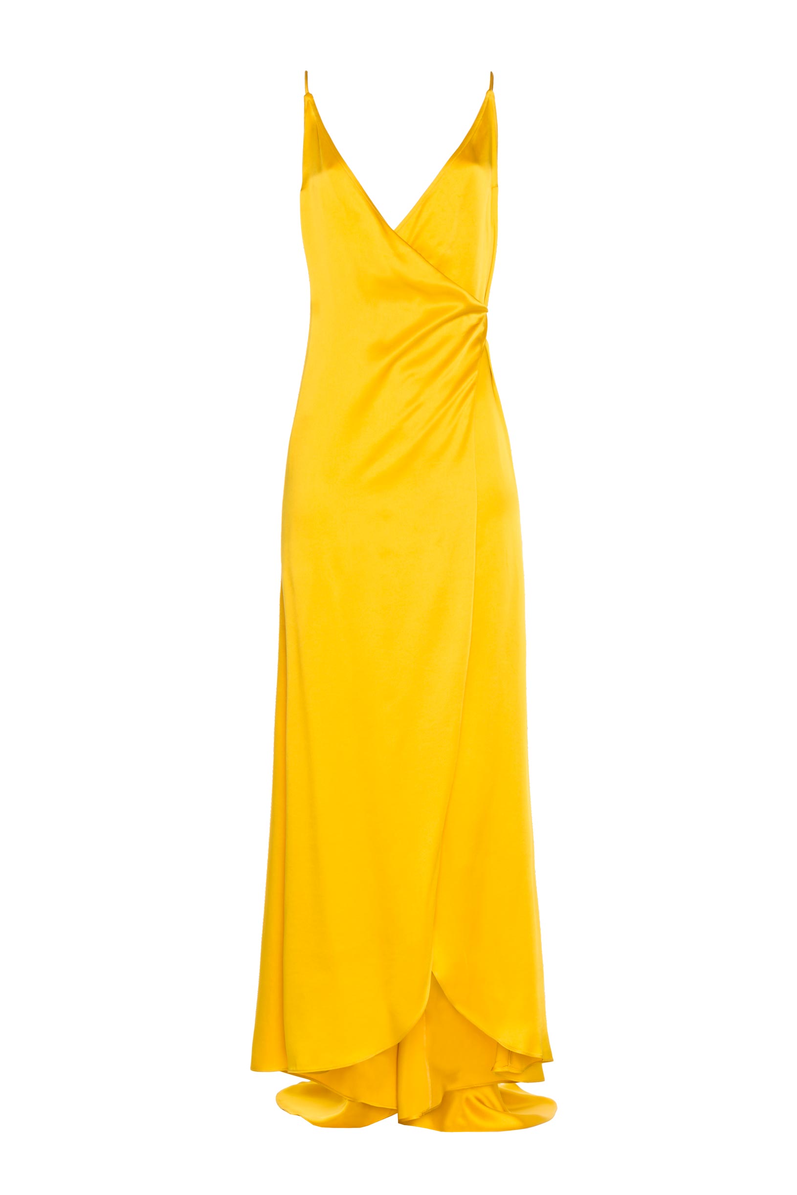 Satin long dress with slit yellow woman 192PD2AC3_00112
