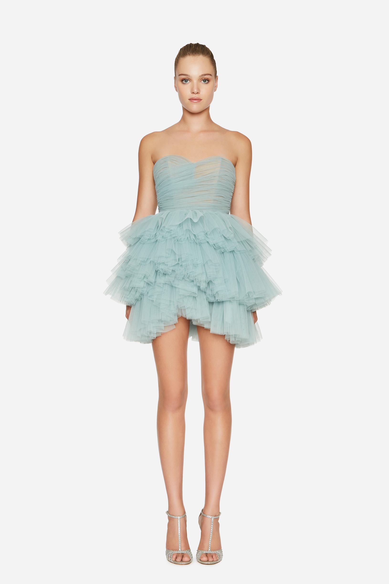 Pleated tulle bustier dress woman Sap Pale Blue 231PD2AQ2_00537 01 