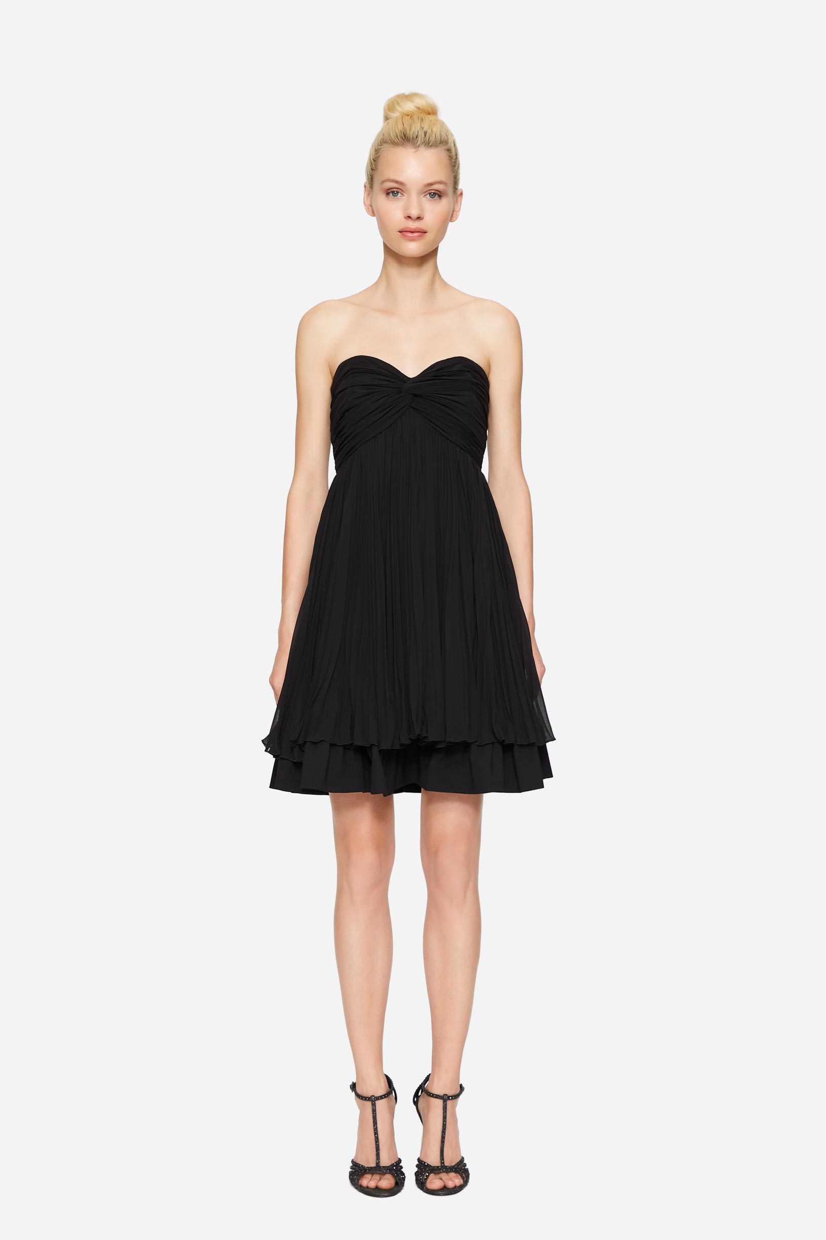 Abito bustier in georgette plissé donna Nero 201PD2AP6_00006 01 