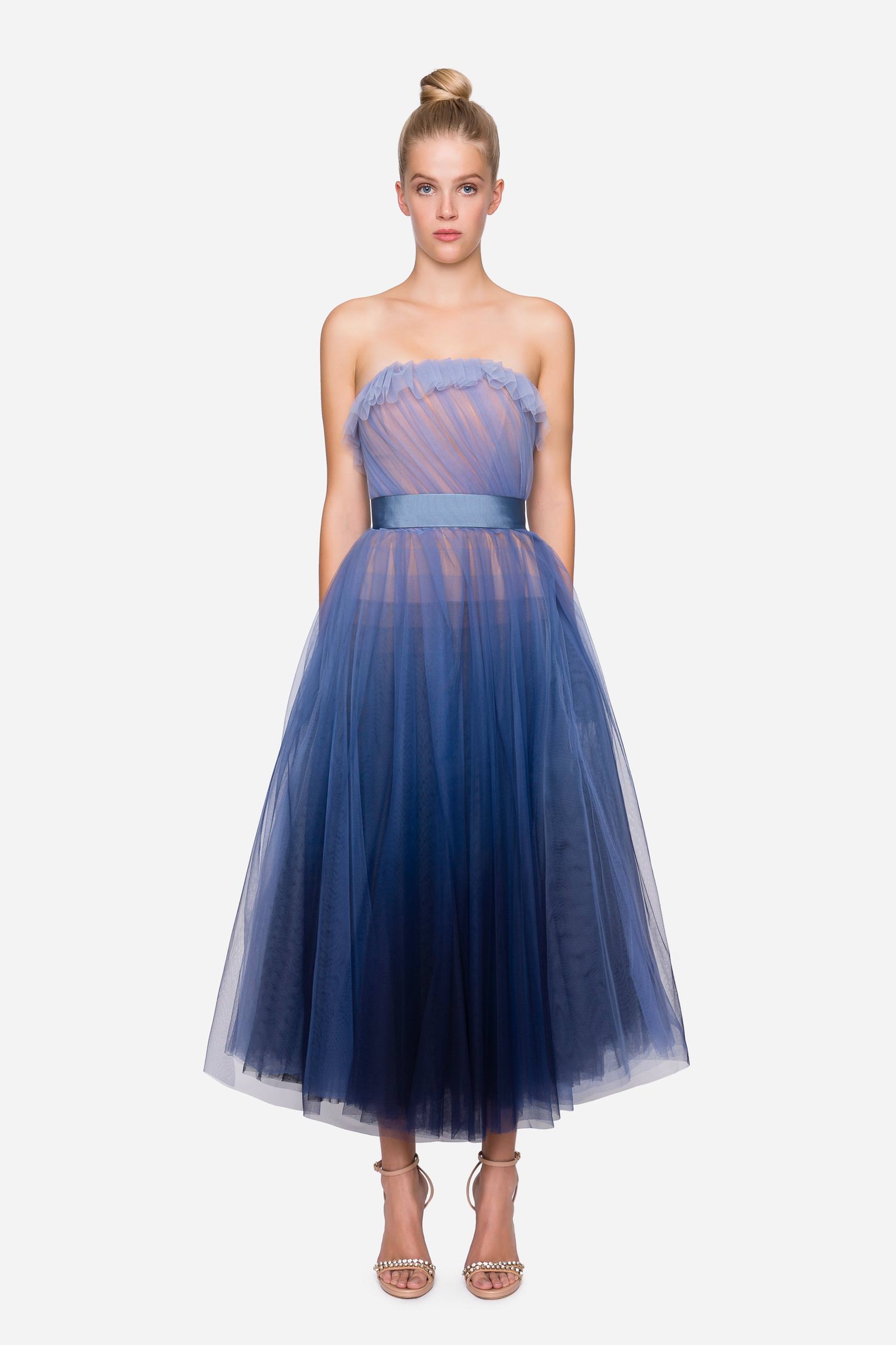 Mid-length dress in fadeout print tulle