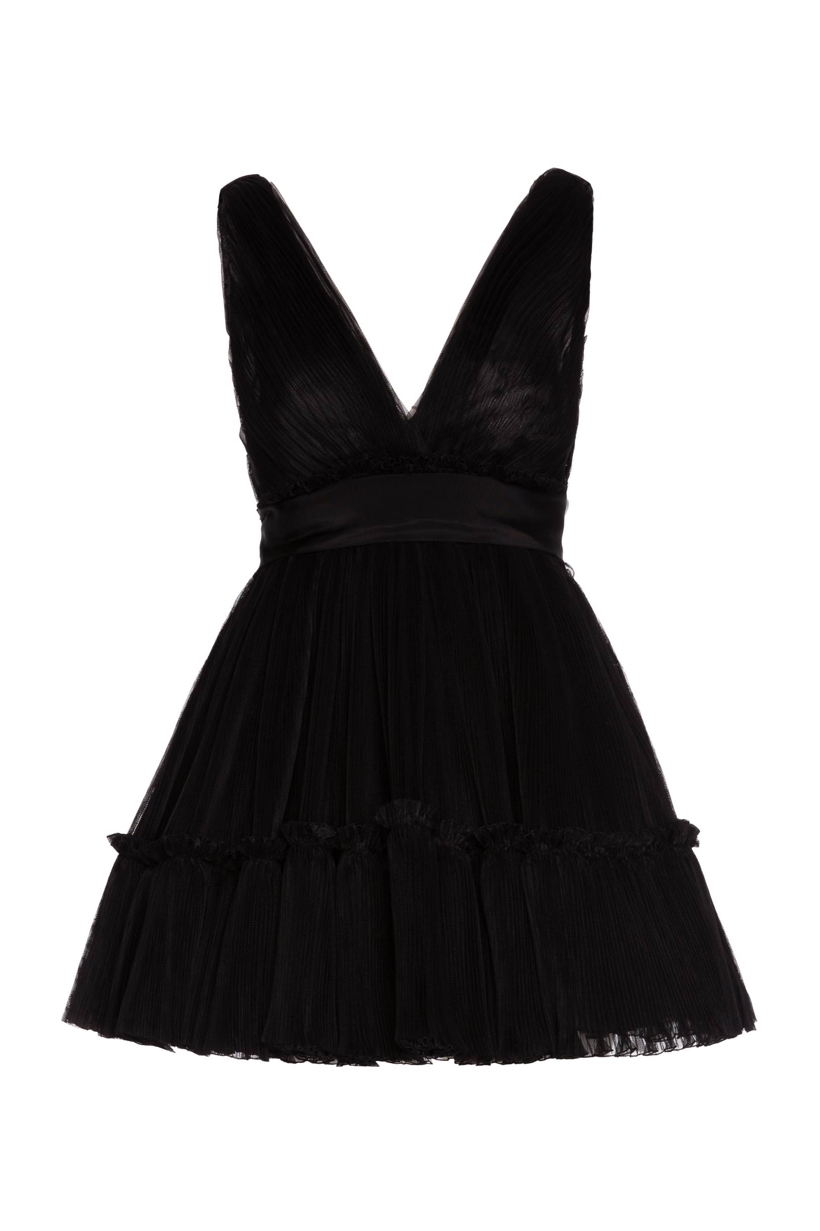 Abito in tulle plissé con balze in organza nero donna 192PD2AP1_00006