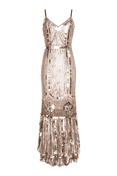 Tulle long dress with full sequin embroidery Tulle long dress with full sequin embroidery woman Gold Yellow 192PD2AC1_00050 01