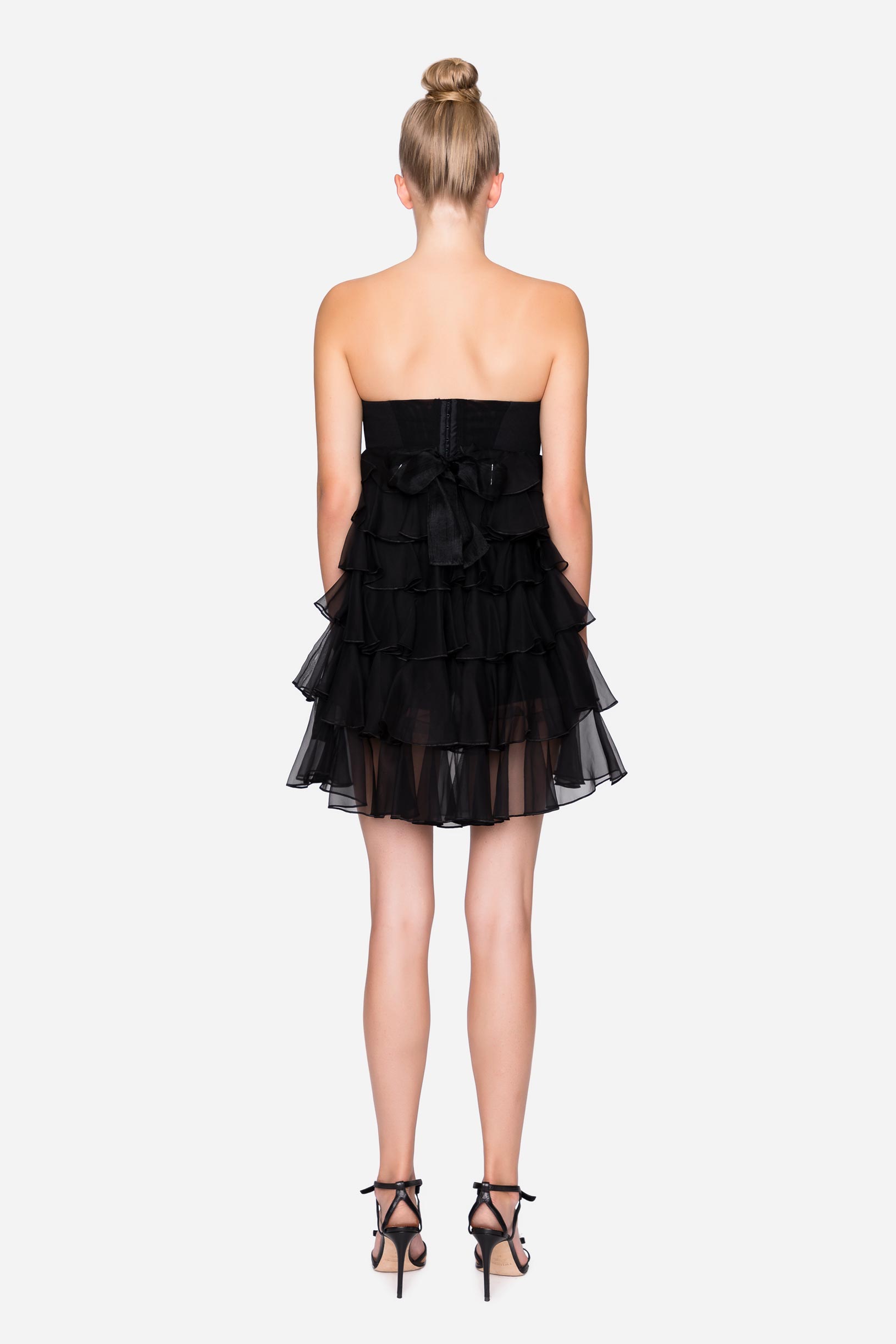 Crêpe sablé and silk organza bustier dress black woman 192PD2AP3_00006