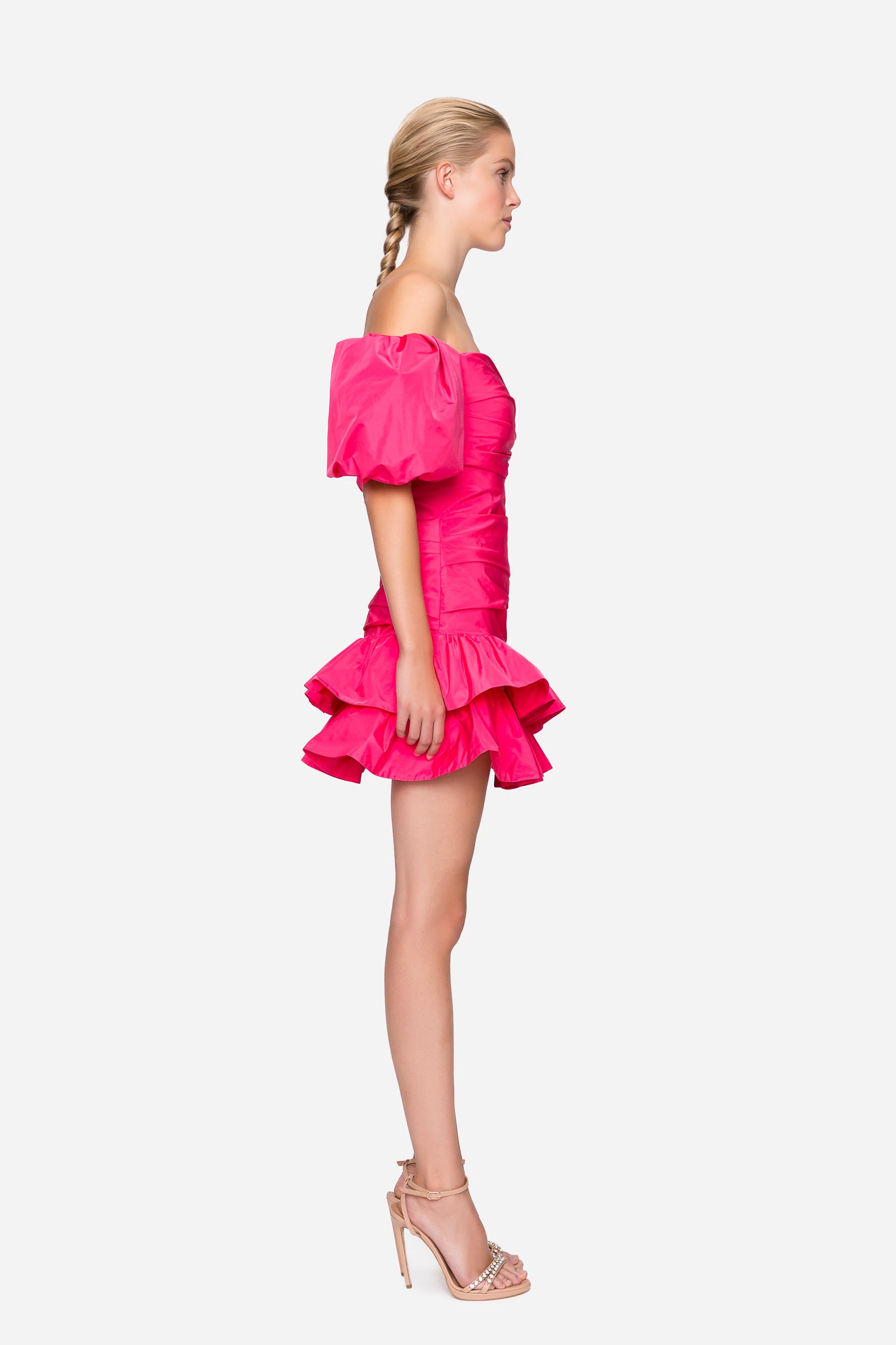 Taffeta dress with draping fuchsia woman 192PD2AP4_04612