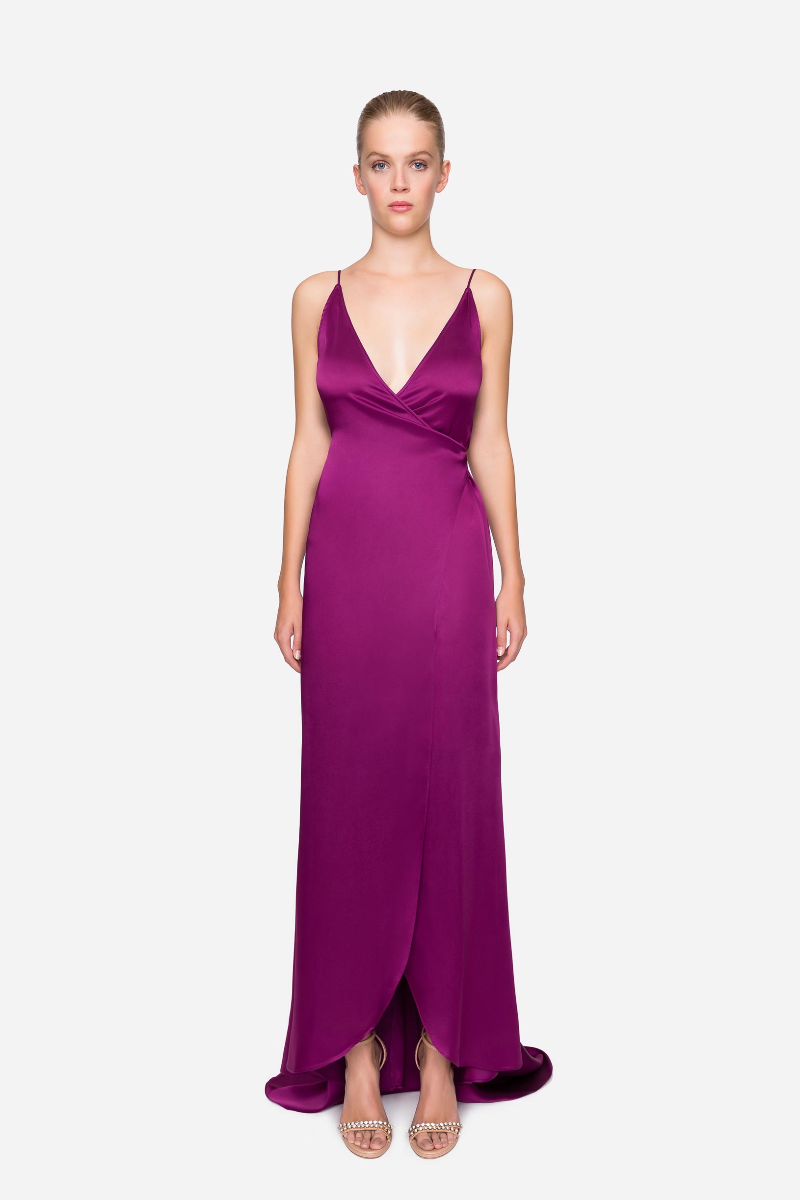 Satin long dress with slit woman  192PD2AC3_05216 01 
