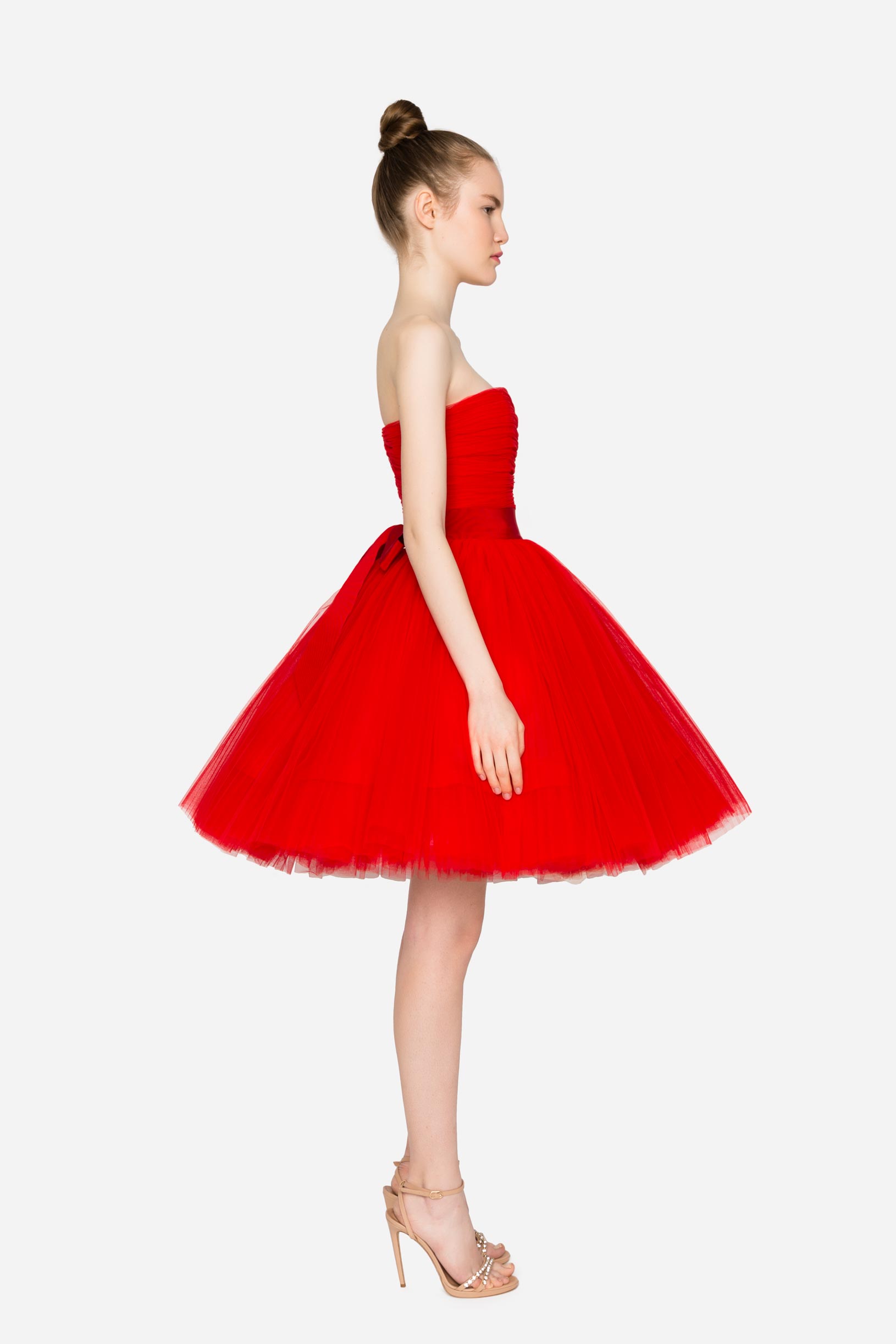 Short tulle bustier dress  red woman 201PD2AP7_00225