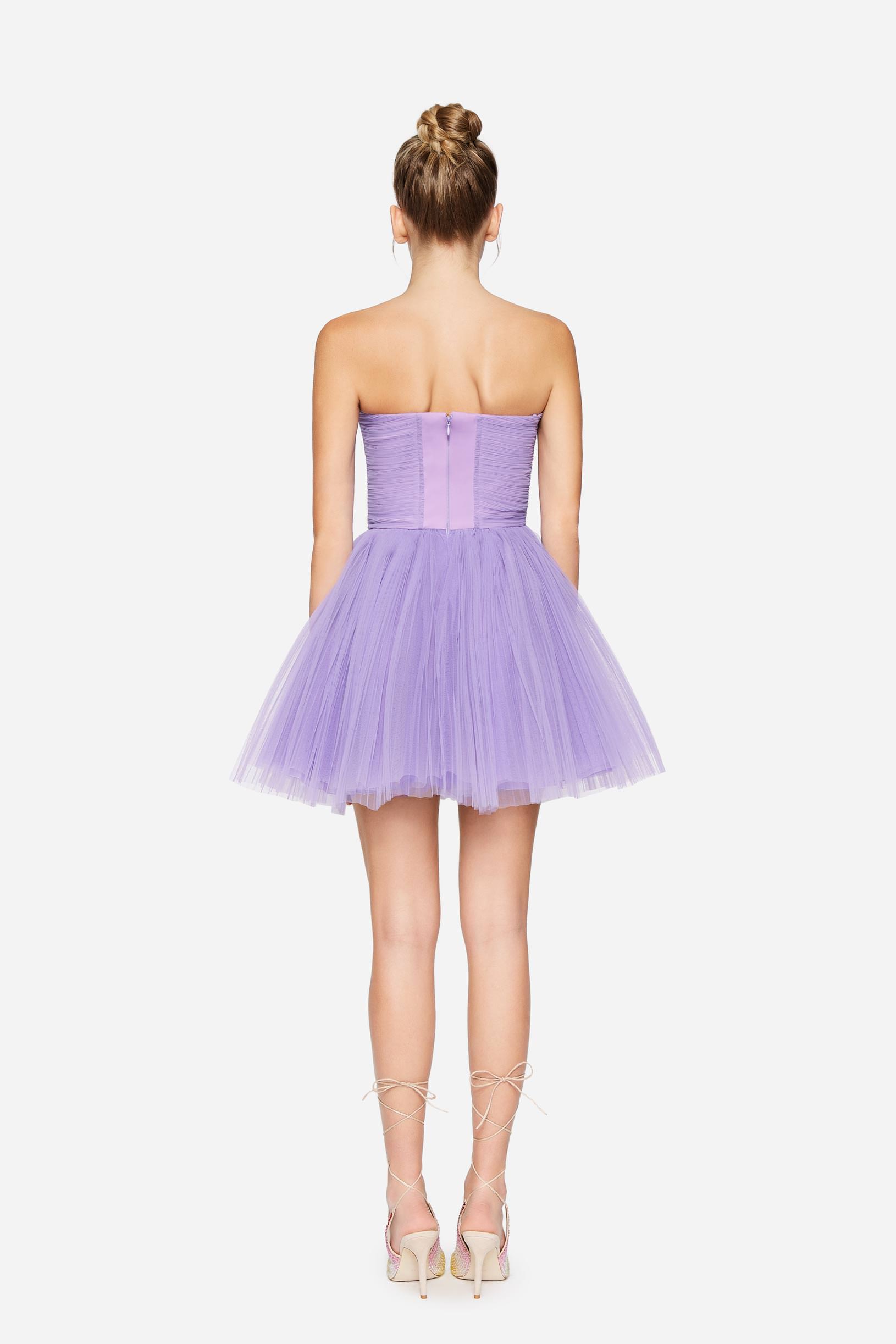 Pleated tulle bustier dress purple woman 201PD2APA_00072