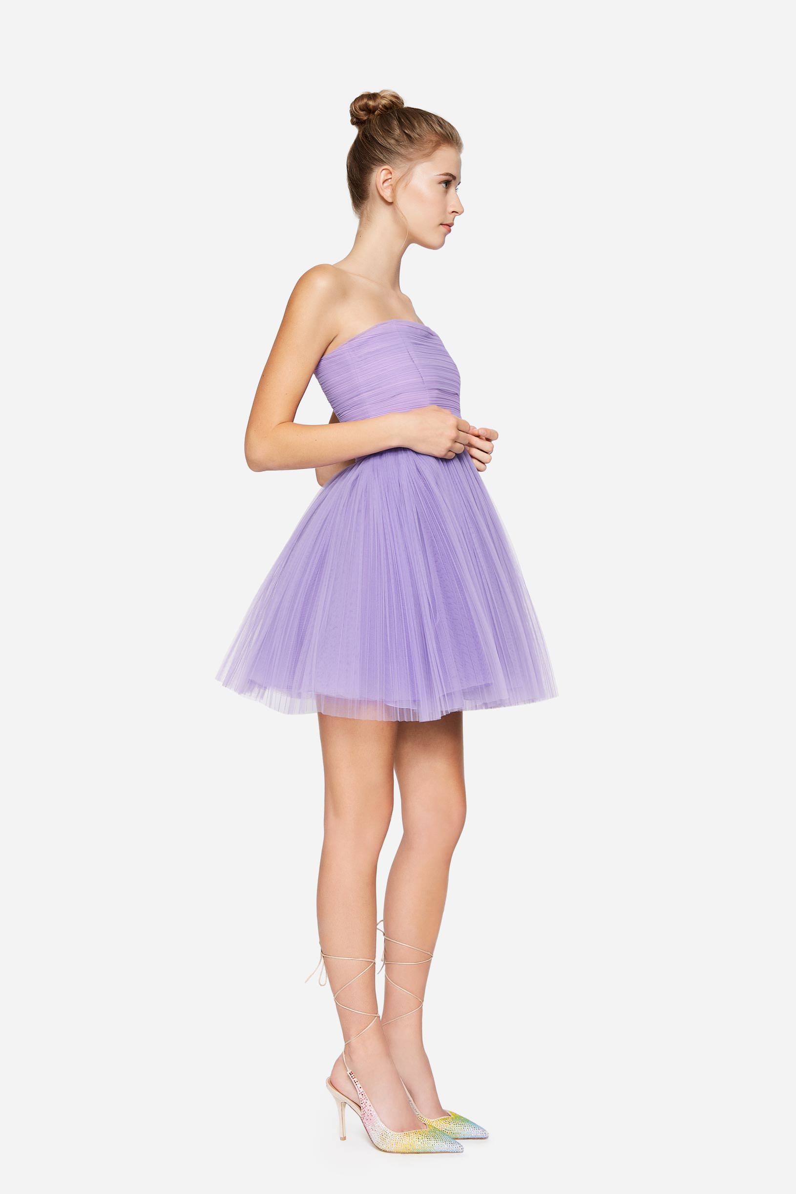 Pleated tulle bustier dress purple woman 201PD2APA_00072