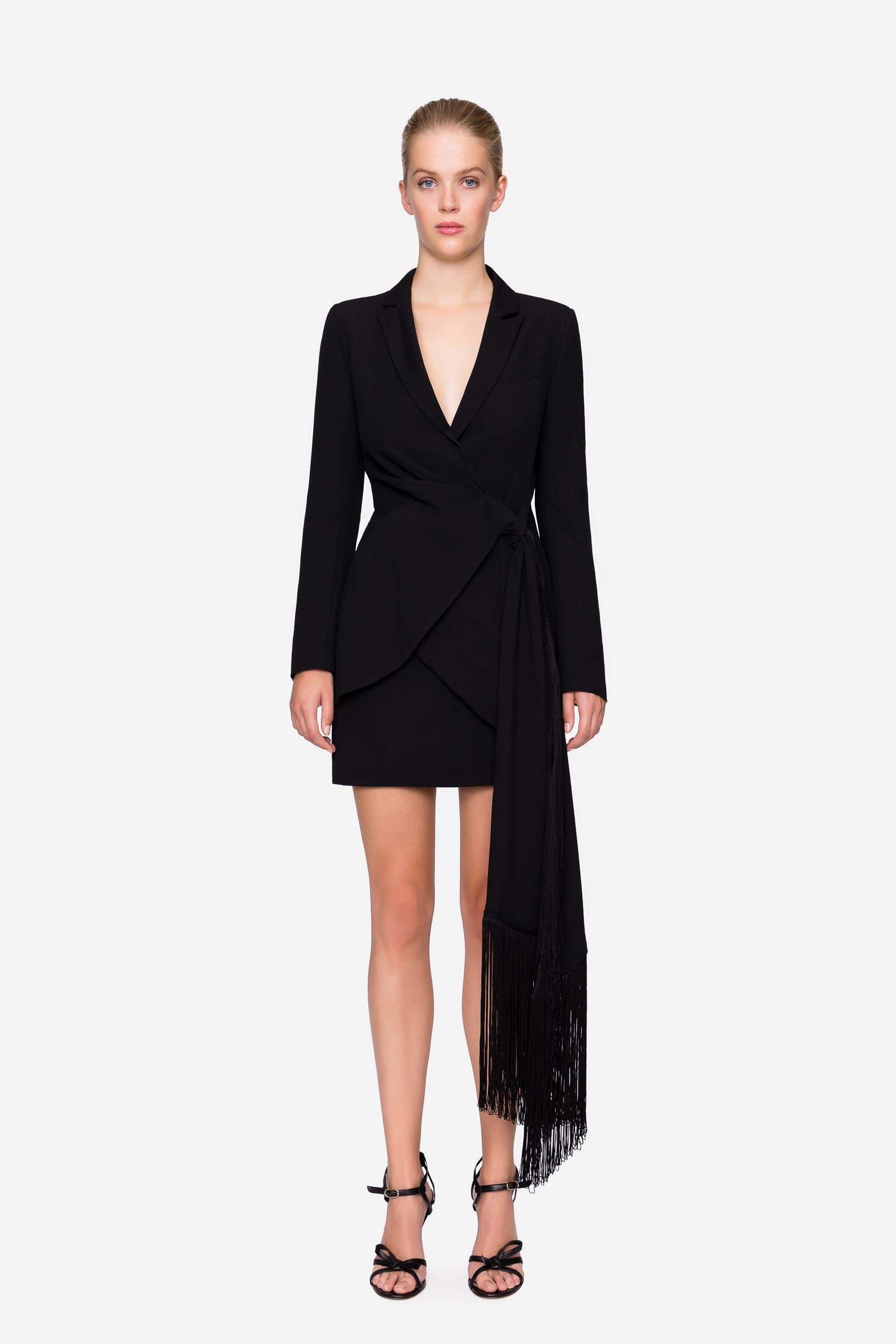 Skirt suit with gathering and drape 