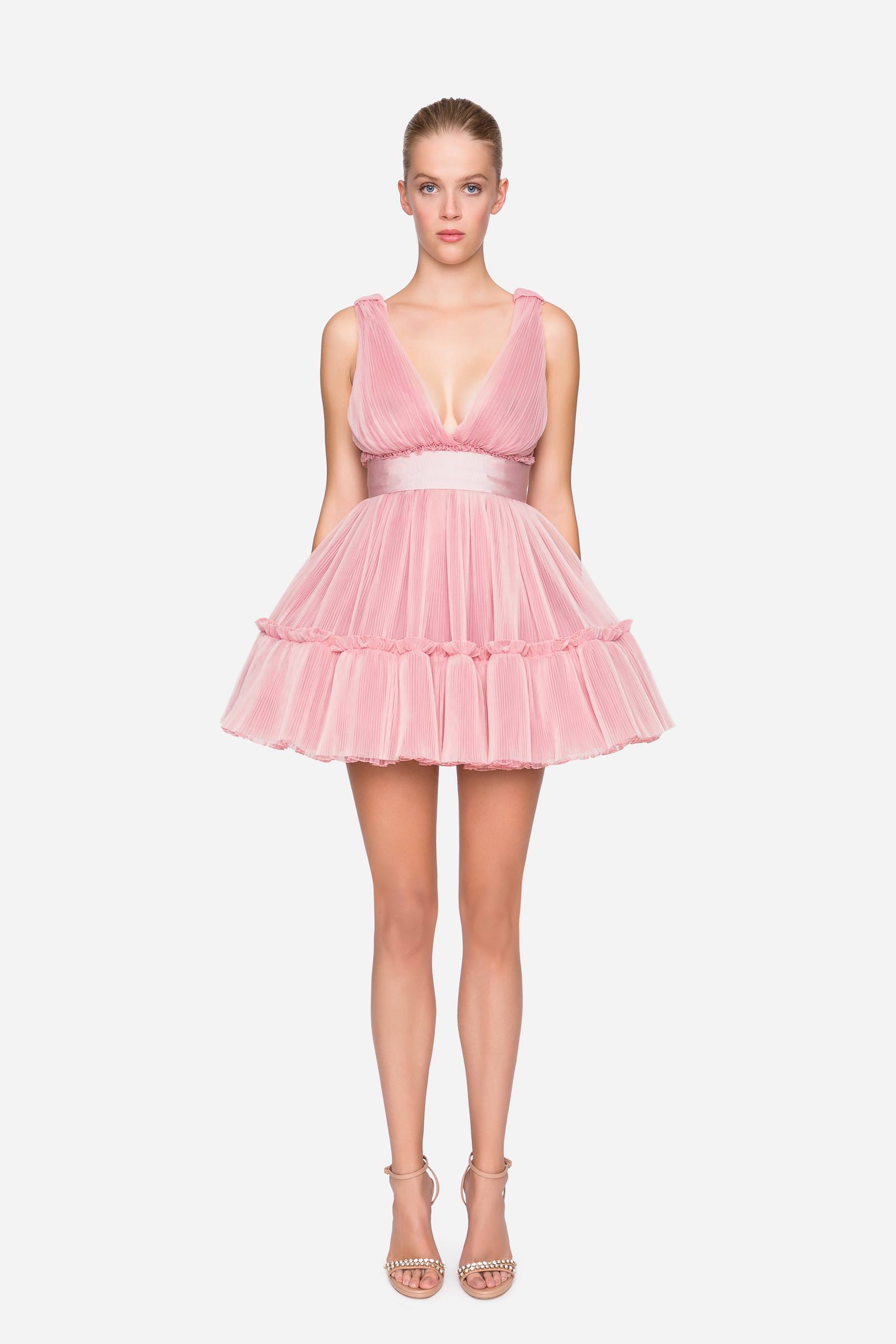 Pleated tulle dress with organza flounces woman “Peachskin” Pink 192PD2AP1_04419 01 