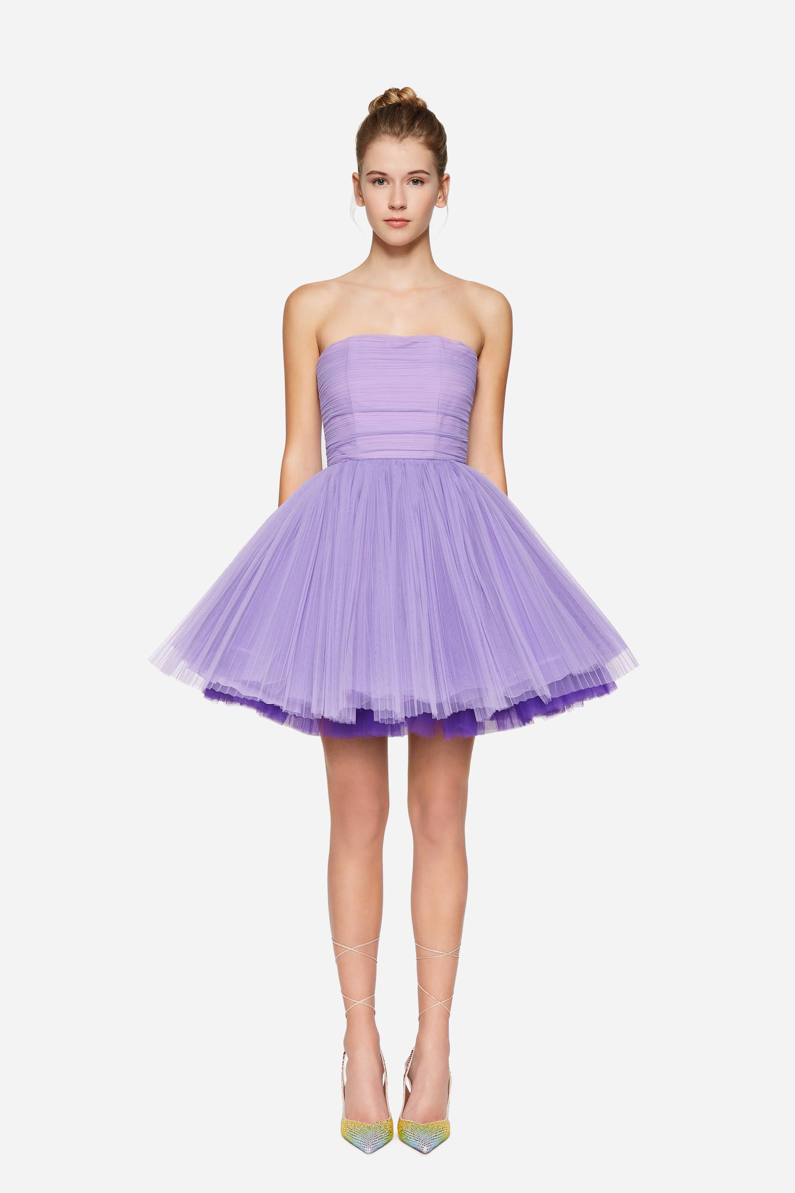 Pleated tulle bustier dress purple woman 201PD2APA_00072