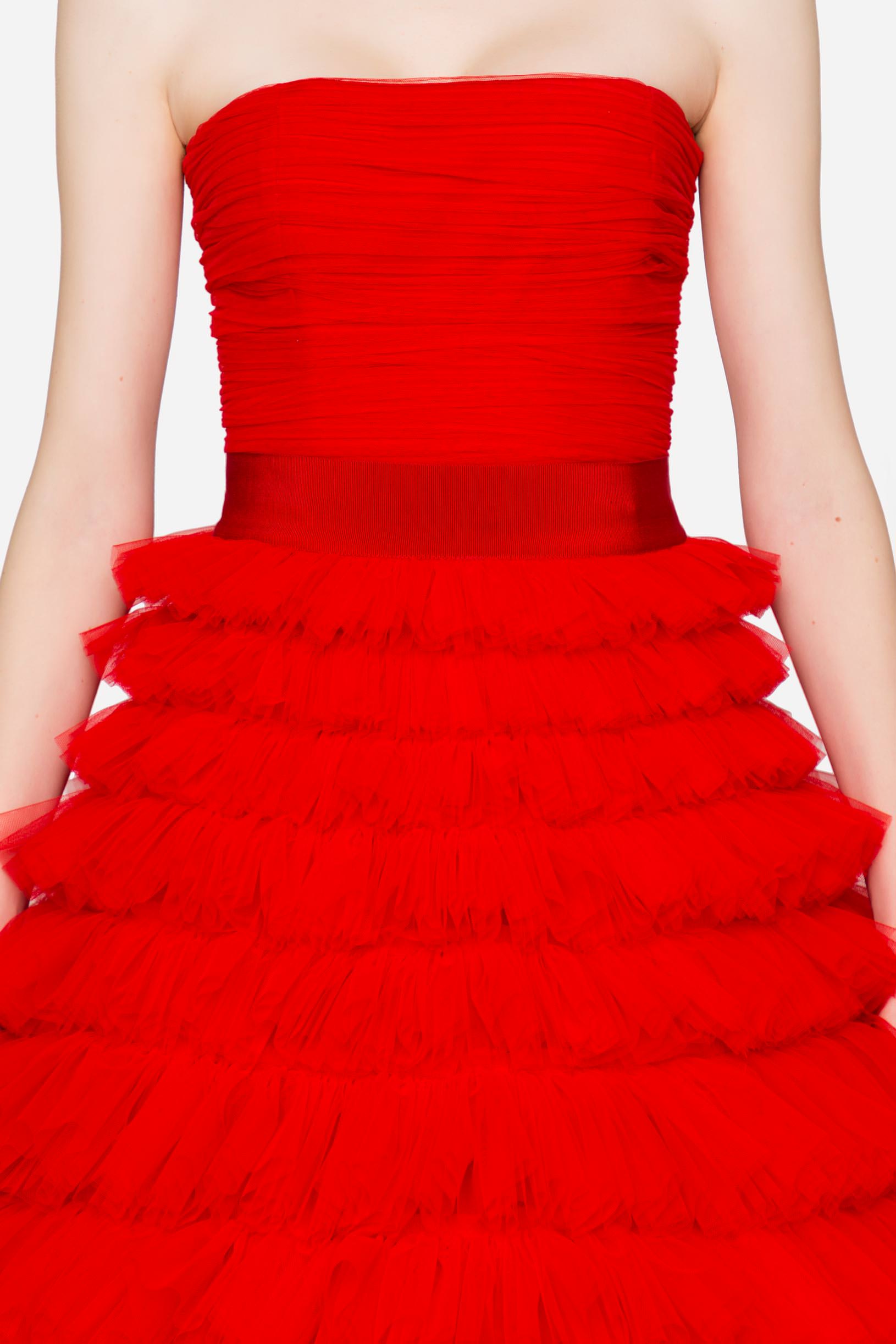 Abito lungo bustier in tulle  rosso donna 201PD2AP8_00225